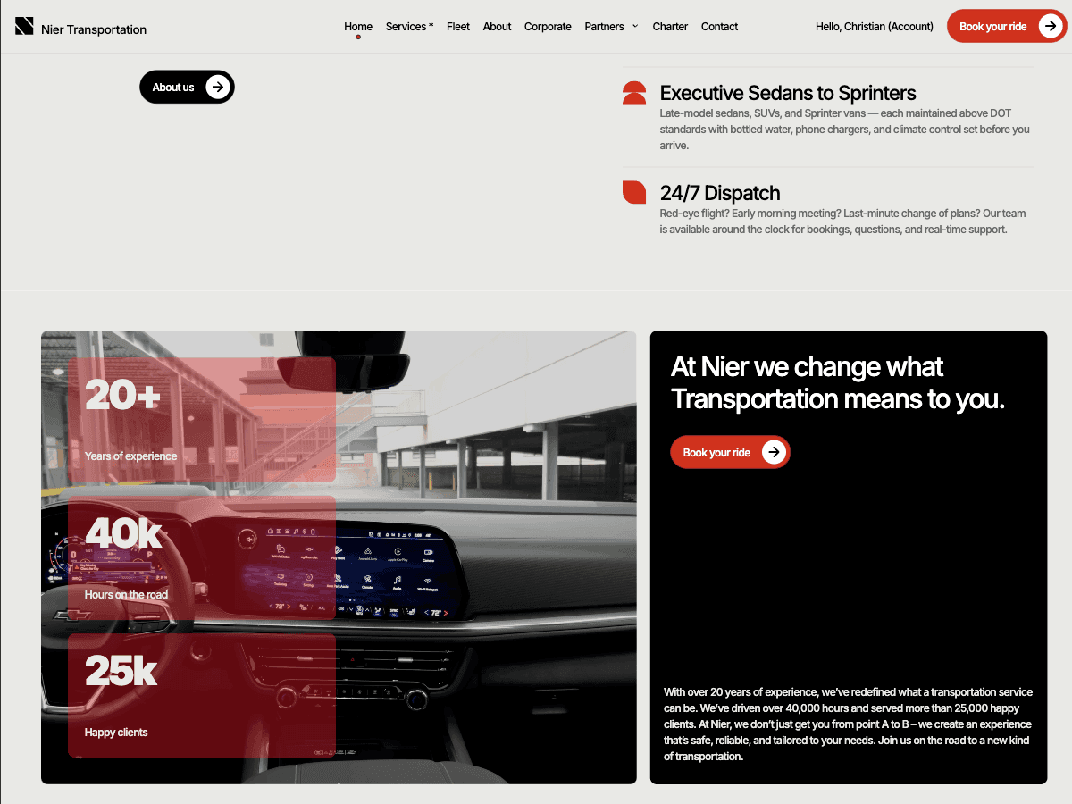 The Nier Transportation home page, top to bottom