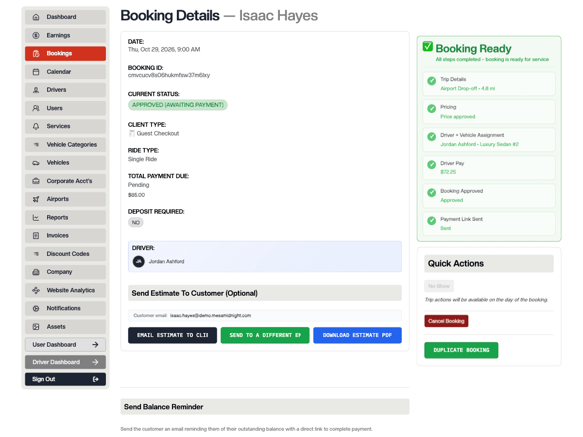 The Mesa Midnight booking flow
