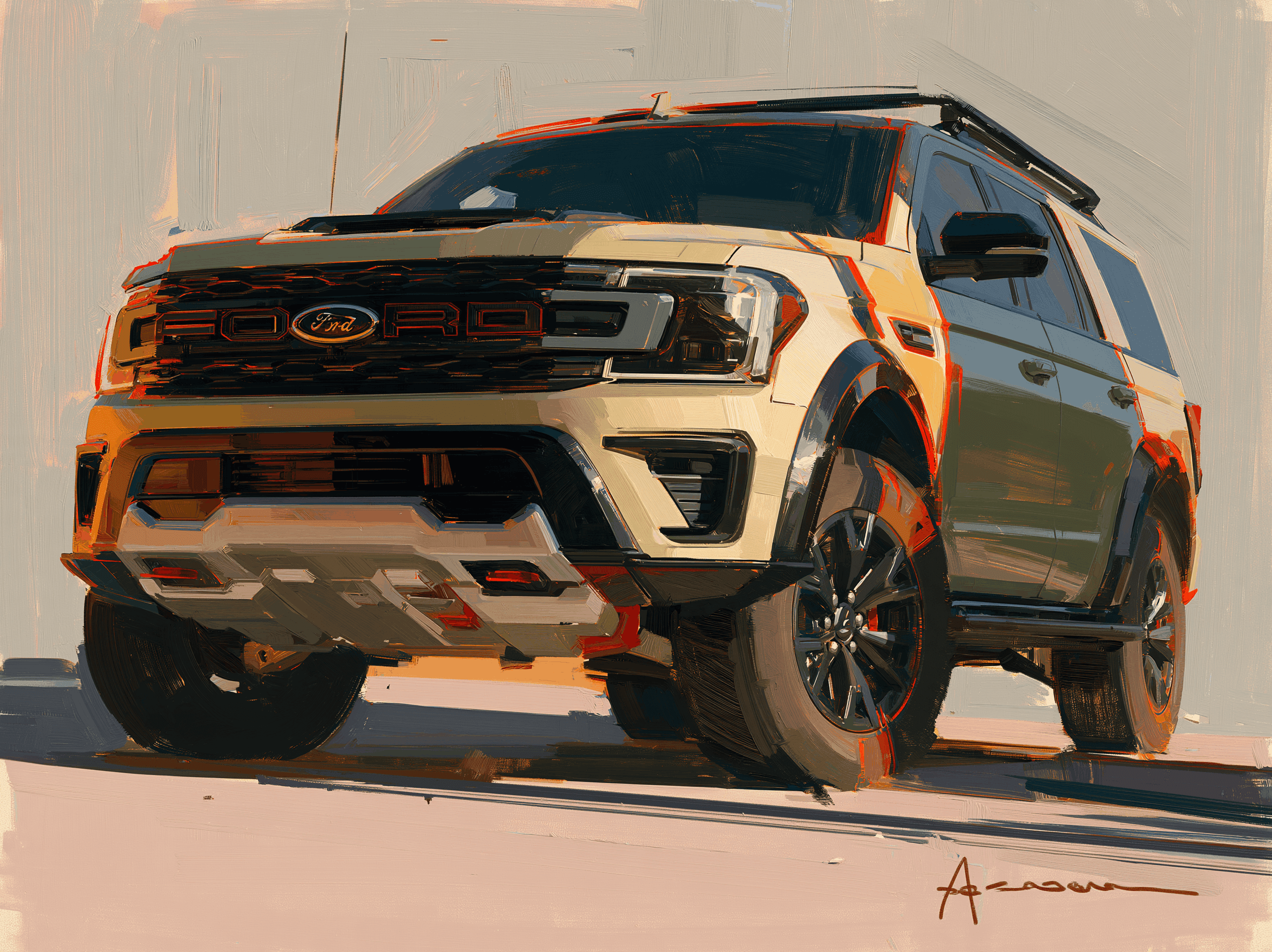 A painted illustration of a Ford Expedition